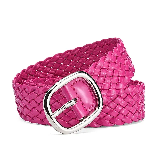 Women Braided Bright Color Belts Ladies Waist Ornament No Holes Belt