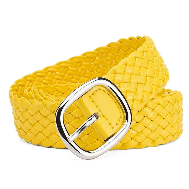 Women Braided Bright Color Belts Ladies Waist Ornament No Holes Belt