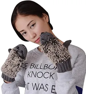 YouZi Women's Cartoon Hedgehog Winter Cotton Gloves Girls' Thick Mittens